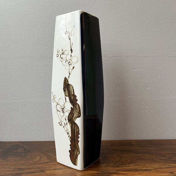 Enesco Rectangular Japanese Vase Cobalt Blue White Sakura 12" - Picture 3 of 13